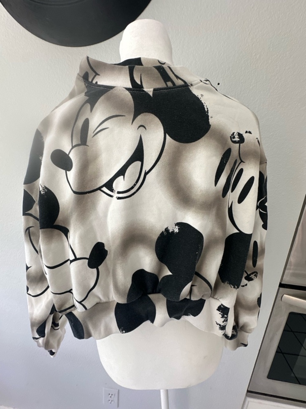 H&M Mickey Mouse Graphic Bomber Jacket - Black & Cream